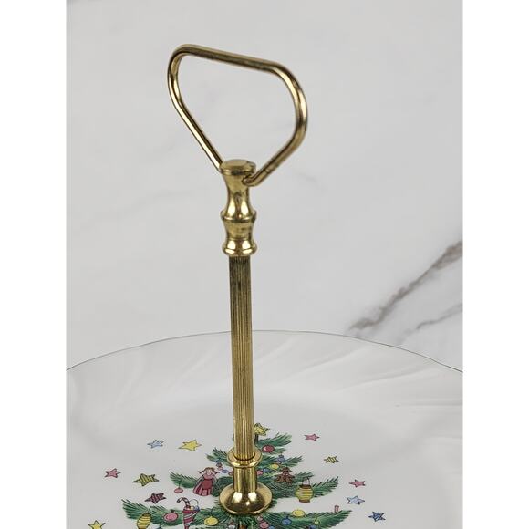 Nikko Happy Holidays Two Tier Serving Tray Christmas Green Trim Japan w/ Box - Picture 6 of 16